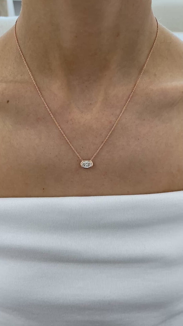 Diamond Pendant Necklace 1.03 Carat Rose Gold 14K