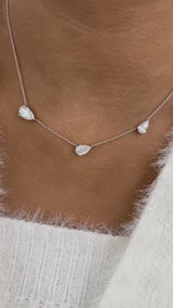 3 Pear Stations Chain Necklace 3 ct TCW , Solid Gold 14k