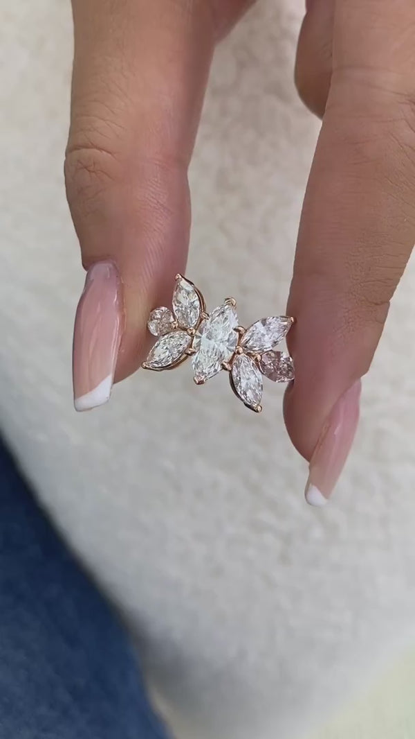 Diamond Cluster Fashion Ring 3.20 ct TCW, Rose Gold 14K