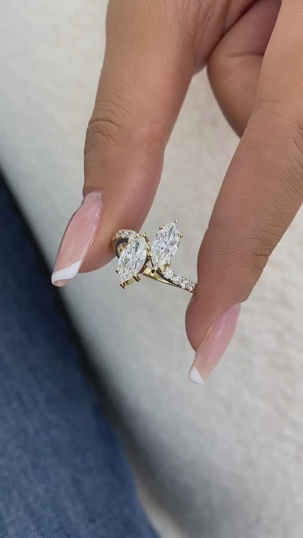 Diamond 2-Stone Ring 1.85 ct TCW, Yellow Gold 14K