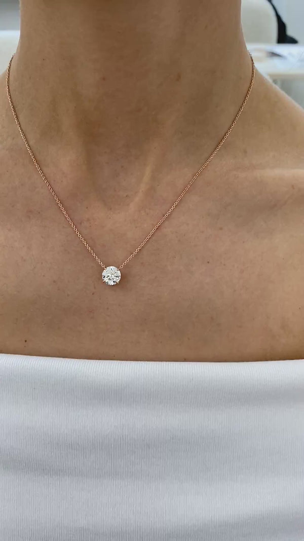Diamond Pendant Necklace 1.5 ct Rose Gold