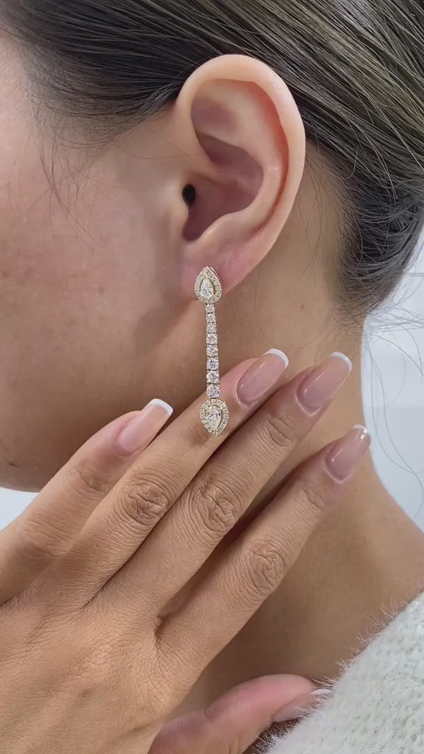 Diamond Dangle Earrings 3.61 ct Yellow Gold