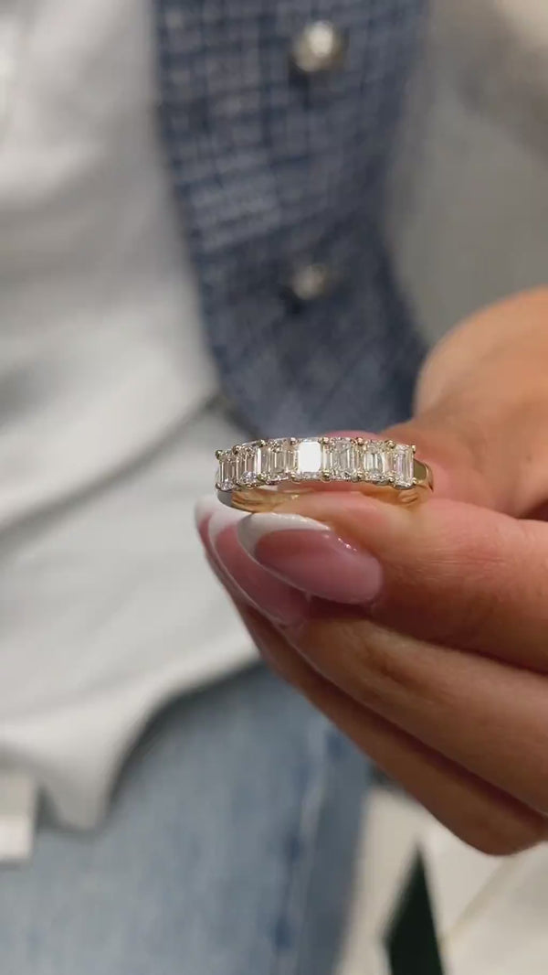 Diamond Half Eternity Ring 0.99 Carat Yellow Gold 14K