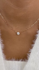 Solitaire Necklace 1 ct TCW , Solid Gold 14k