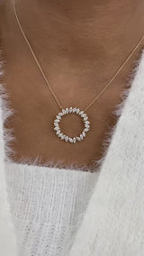 Circle Wreath Necklace 2.7 ct TCW , Solid Gold 14k