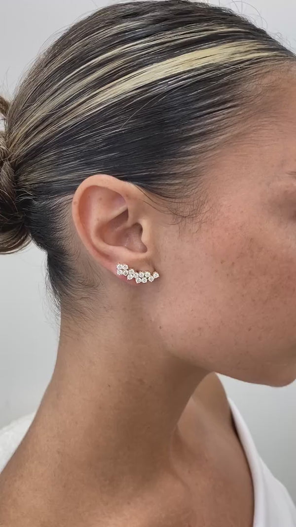 Diamond Climber Earrings 1.9 ct Yellow Gold