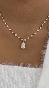 Pear Pendant Necklace 7.4ct TCW, Yellow Gold 14K