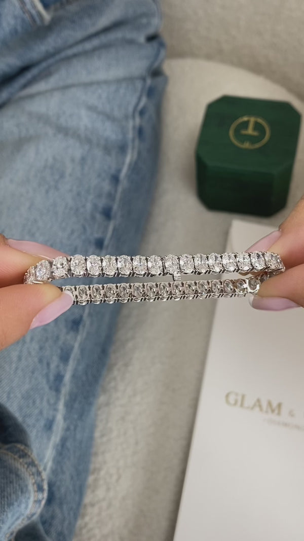 Tennis Oval Diamond Bracelet 13.06 ct TCW , White Gold 14K