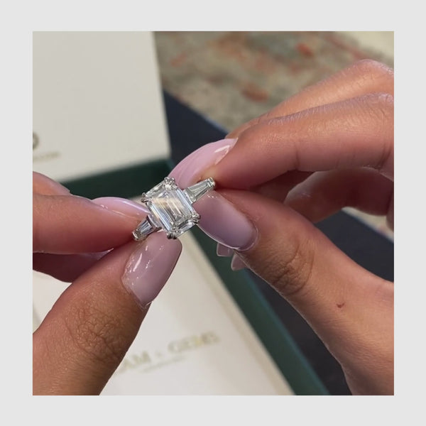 Amani 3 Stone Diamond Engagement Ring, White Gold 18K