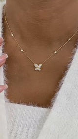 Butterfly Diamond Pendant Necklace, 14K Gold