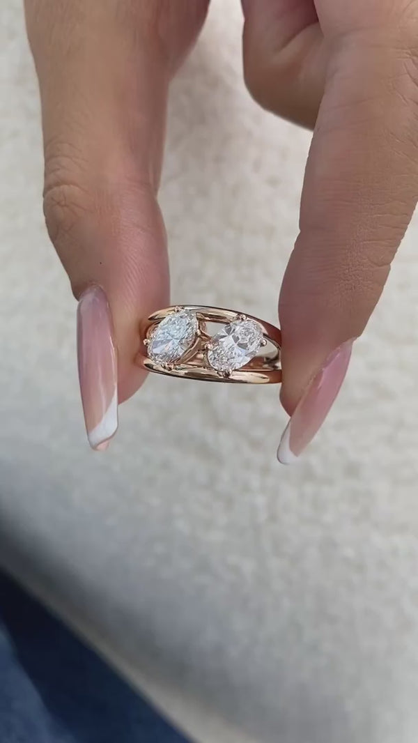 Diamond Two Stone Ring 1.5 ct Rose Gold