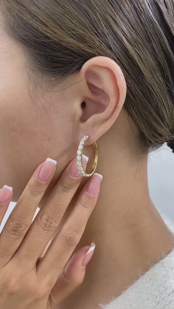 Diamond Hoop Earrings 3 ct Yellow Gold