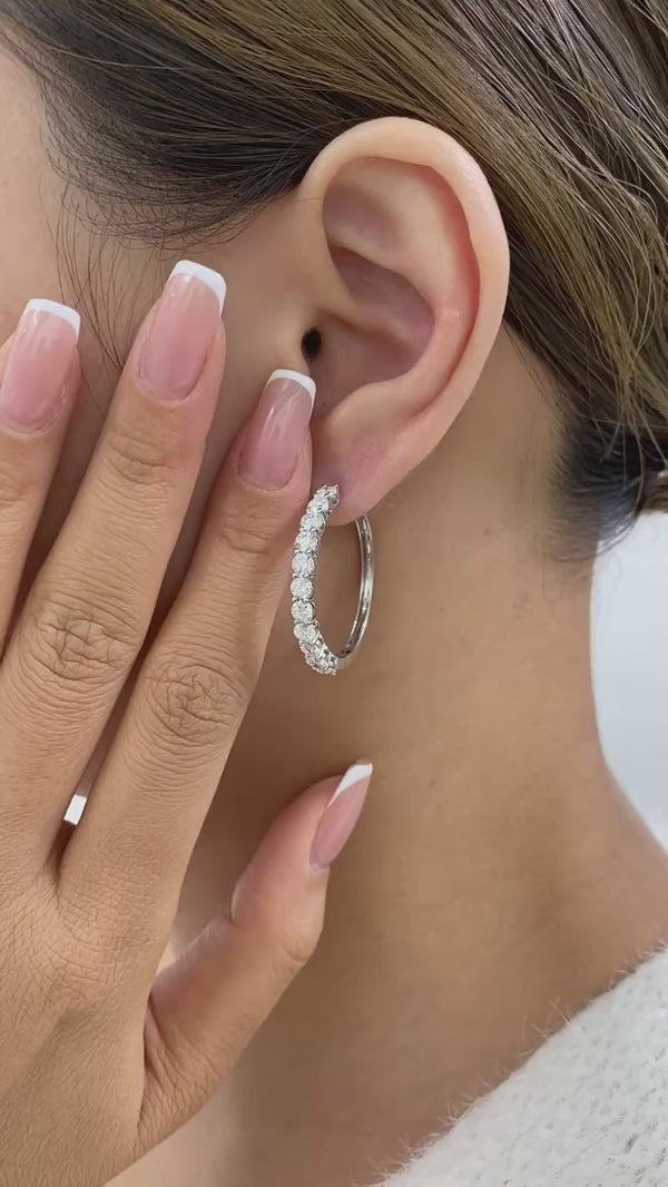 Diamond Hoop Earrings 3.2 ct White Gold