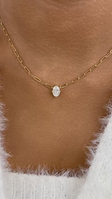 Solitaire Necklace 1 ct TCW , Solid Gold 14k